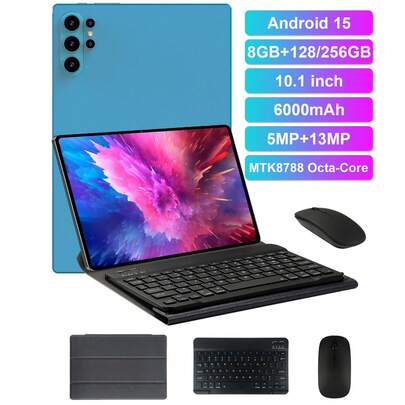Qetupa Tableta PC Android de 10.1 pulgadas, con funda protectora, teclado y ratón, ligera y portátil, adecuada para estudiantes y adultos. Procesador MTK8788 Octa-Core a 2.0GHz, 8GB de RAM + 128/256GB de almacenamiento (ampliable hasta 1TB), pantalla táctil HD IPS de 1280x800, cámara frontal de 5MP y cámara trasera de 13MP, batería de 6000mAh, Bluetooth 5.2, GPS, compatible con Wi-Fi 6 802.11ax, puerto de carga Tipo C, no admite tarjeta SIM