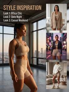 TCVC 2026 New Seamless Sports Set For Women, Racerback Sports Bra Top + High Waist Letter Print Shorts, Elastic Breathable Moisture-Wicking Fitness Outfit, Suitable For Yoga, Running, Commuting, Date 2pcs/Set - Champagne - View 3