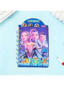 新款4款K-POP卡通螺旋笔记本，恶魔猎人可爱动漫人物图案，便携式80页笔记本日记本，儿童奖励文具书写工具（螺旋颜色随机），节日礼物 - 彩色 - 查看 5