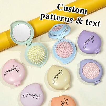 1 pieza Peine plegable personalizado con cabeza redonda, dientes suaves y hueco, peine con espejo, 2 en 1, peine portátil personalizado, peine en espiral con orejas de gato, lindo, regalo para ducha de novia, despedida de soltero, regalo para madre, hija, esposa, hermanas, mejor amiga, tía, abuela, nombre personalizado, regalo exquisito y único, ideal para aniversario, boda, sala de estar, baño, Día de San Valentín