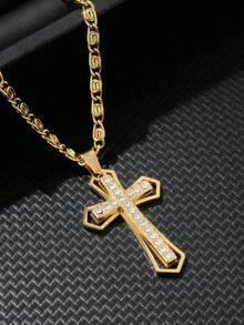 Mặt dây chuyền hình thánh giá Kitô giáo bằng thép không gỉ mạ vàng, dây chuyền dành cho nam giới theo đạo Công giáo. - vòng cổ - Xem 4