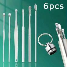 6pcs Stainless Steel Ear Pick Set + 1 Storage Bag Ear Wax Cleaning Tool, Suitable For Living Room, Bedroom, Bathroom, Home Decor, Travel, Wedding - Silver - View 12