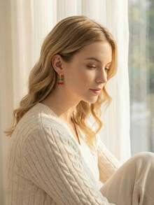 1 Pair Red Cherry Hoop Earrings, Cute & Versatile Zirconia Earrings - Red - View 3
