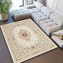 1pc Vintage Elegant Beige Floral Carpet, Rug, Room Decor Carpet, Home Decor Carpet, Sofa Seat Carpet, Bedroom Decor, Small Rug, Modern Creative Fashion Carpet, Living Room Carpet, Small Living Room Rug, Bedroom Rug, Outdoor Rug, Washable Carpet, Gift For Boys And Girls, Thanksgiving Carpet, Soft And Machine Washable, Suitable For Living Room, Office, Cafe And Balcony Decoration - Multicolor - View 3