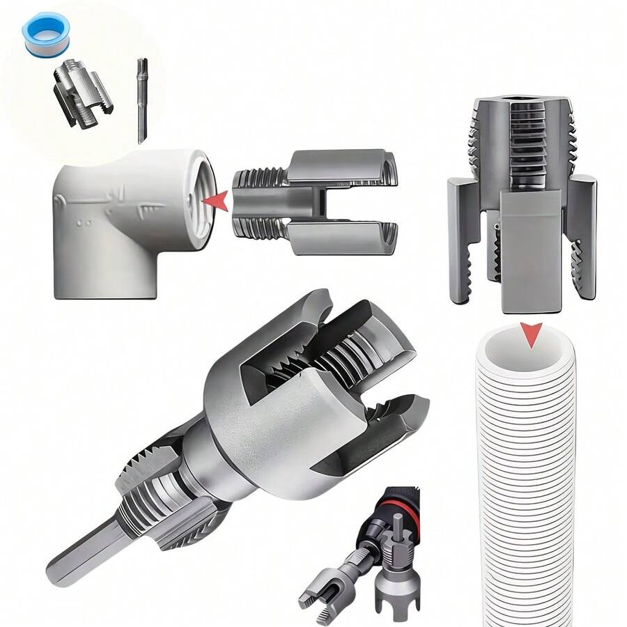 Bộ 2 dụng cụ tạo ren ống trong và ngoài chịu lực cao | Tương thích với máy khoan và máy khoan điện, thích hợp để tạo ren trên ống PVC/nhựa, được làm bằng vật liệu kim loại.