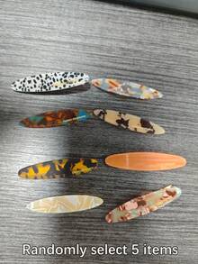 5 件随机款式优雅多功能女士发夹 - 龟壳纹、豹纹、大理石纹金属发夹，适合发型造型、日常休闲及正式场合。时尚简约设计，天然成分标签 - 彩色 - 查看 7