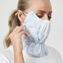 áscara Facial Protectora Contra el Sol, Transpirable y con Diseñde Hojas para Uso en Exteriores - Hojas y flores de color beige - Ver 4