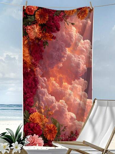 [Siêu mềm mại và nhanh khô] Khăn tắm biển sợi siêu mịn 250gsm | Kích thước 70 * 140cm/90 * 180cm (tùy chọn) | Họa tiết hoa mây hoàng hôn nghệ thuật | Khăn tắm biển di động thấm hút cao, trang trí phòng tắm, khăn tắm, khăn tắm biển | Thích hợp cho bơi lội biển mùa hè, du lịch, cắm trại, tập thể dục