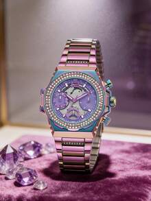 Guess Đồng hồ nữ thời trang chạy bằng pin thạch anh, vỏ thép không gỉ cầu vồng, mặt số đa chức năng cắt tia nắng cầu vồng, dây đeo thép không gỉ đánh bóng cầu vồng, thiết kế kim chỉ giờ, món quà kỷ niệm/sinh nhật lý tưởng. - Nhiều màu - Xem 2