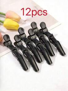 12pcs Salon Crocodile Clips, Plastic Partition Clips, Hair Clips, Evening Dress Clips, Makeup Clips, Hair Styling Tools, Multi-Color, Cute Salon Clips For Daily Use, Suitable For Home Salon Partition Hair Styling Tools, Daily Outdoor Travel, Party Gifts - Black - View 11