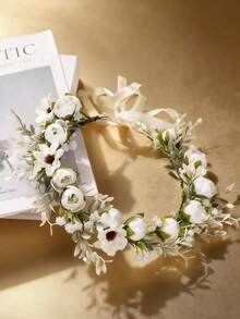 1 chiếc vương miện hoa hồng màu hồng kiểu Bohemian dành cho cô dâu, vương miện cài tóc mùa cưới, trang phục Hawaii cho nữ, phụ kiện tóc, phụ kiện đội đầu, cô dâu tương lai, phụ kiện ngày Valentine - Hồng - Xem 4