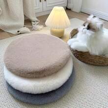 1pc Nordic Style Light-Colored Solid Minimalist Modern Round Faux Rabbit Fur Soft Area Rug, Washable Photoshoot Prop, Creates Cozy Ambiance For Home Decor - Multicolor - View 3