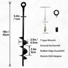 18-Inch 4pcs Heavy Duty Galvanized Steel Ground Anchor Kit With T-Wrench And Drill Adapter, Rust-Resistant For Trampoline, Canopy, Tent, Carport, Fence Post, Camping Equipment - A - View 2