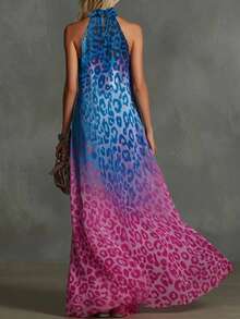 Vestido halter de mujer con estampado de leopardo degradado, vestido suelto y fluido sin mangas para la playa - Azul - Ver 4