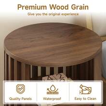Walnut Fluted Round End Table Set Of 1, Mid Century Bedside Table With Curved Profile Design, Modern Nightstands Set Of 2 For Living Room, Bedroom, Entryway - View 4