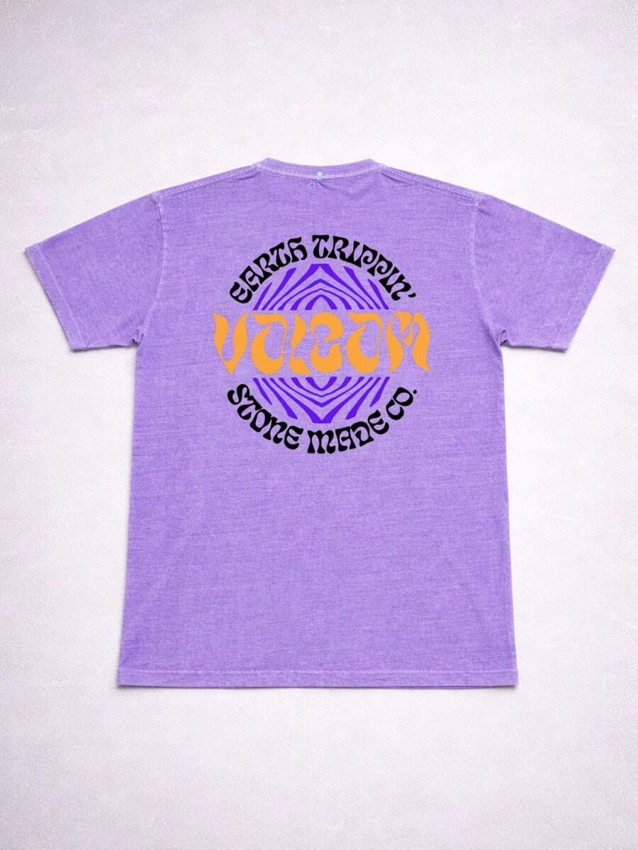 Stonewashed Basic Comfortable T-Shirt For Everyday Wear, Sizes PP To GG, Volcom Art Streetwear Urban Culture Street Fashion Street Graffiti Skater Skateboard Shirt Blouse Unisex Men's Women's 100% Cotton Top Premium Streetwear New Release Immediate Shipping Various Colors!! Plus Size - 紫色 - 查看 1