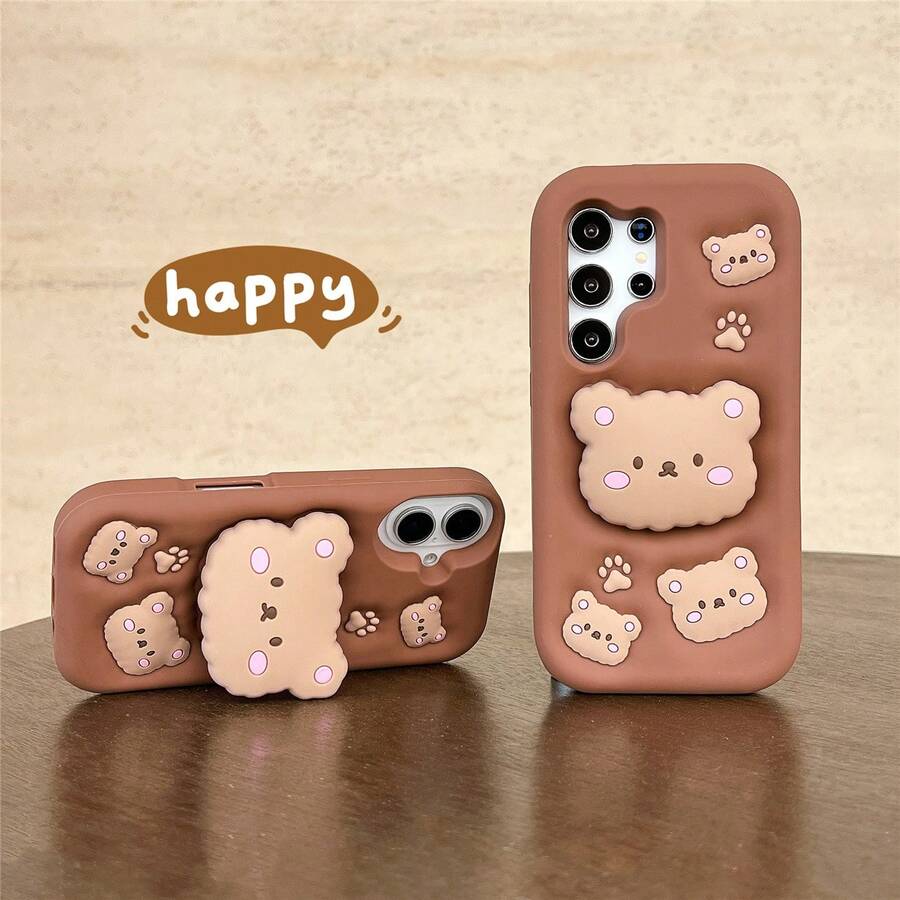 Bear Cute 3D Stand Phone Case, Full Protection Anti-Drop, Suitable As Gift For Girlfriend