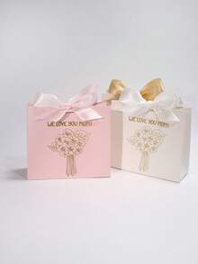 5pcs Mother's Day Gift Box With Gold Foil Flower Bouquet Design, Mini Paper Favor Packaging With Satin Ribbon Bow, Elegant Small Gift Wrap For Mom Appreciation Party, Candy Treat Holder For Birthday Wedding Baby Shower, Romantic Floral Keepsake Box, Easy To Assemble - 11.5X4.5X10cm - View 8