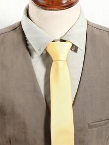 1pc Men's Solid Yellow Fashionable Dense Business Tie, Suitable For Party, Date, Daily, Travel Outfit - Yellow - View 2