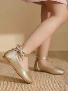 1 Par de Sapatos Planos Minimalistas de Estilo Britânico, Cor Sólida e Elegante, para Meninas, Adequado para Uso Diário, Primavera/Verão - Dourado - Visão 5