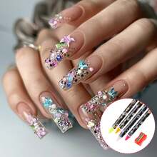 4Pcs/Set Nail Dotting Pens Wax Pencil For Rhinestones, Self-Adhesive Nail Art Pickup Tool With Colorful Tips, Perfect For Nail Gems Beads And Decorations Application, Easy To Use Manicure Tool For Beginners Salon & Home DIY Nail Art - Multicolor - View 5