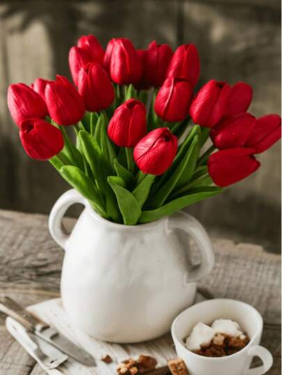 5/10/20pcs Artificial Red Tulip Flowers, Suitable For Mother's Day Gift, Wedding Decoration, Home Design, Bedroom, Living Room, Birthday Party, Valentine's Day Decoration