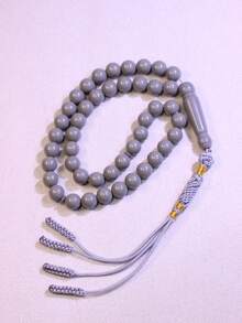 1串灰色45颗10毫米流苏吊坠伊斯兰念珠，手工树脂编织流苏斋月念珠（适用于开斋节、宰牲节、斋月、日常使用、礼品） - 彩色 - 查看 6