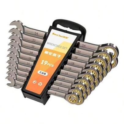 1 pieza Llave de trinquete métrica, Llave combinada de trinquete de 819 mm con organizador, 72 dientes de acero al cromo vanadio