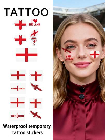 2 hình xăm tạm thời cờ Anh, hình xăm bóng đá chống nước, chống mồ hôi, dùng một lần, dành cho nữ và người lớn, dùng để xăm lên mặt, tay, eo, ngực, chân, bụng, cổ, bàn tay, ngón tay, lưng, thích hợp cho các buổi biểu diễn khiêu vũ, tiệc tùng, sân khấu, nghệ thuật xăm hình hiện đại.