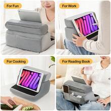 1 pieza Soporte multifuncional plegable para tableta, almohada de lectura con 4 ángulos ajustables, soporte para tableta/teléfono con bolsa de almacenamiento, almohada portátil para siesta para el hogar, la oficina, ver maratones, leer, viajar y talla grande - Negro - Ver 2