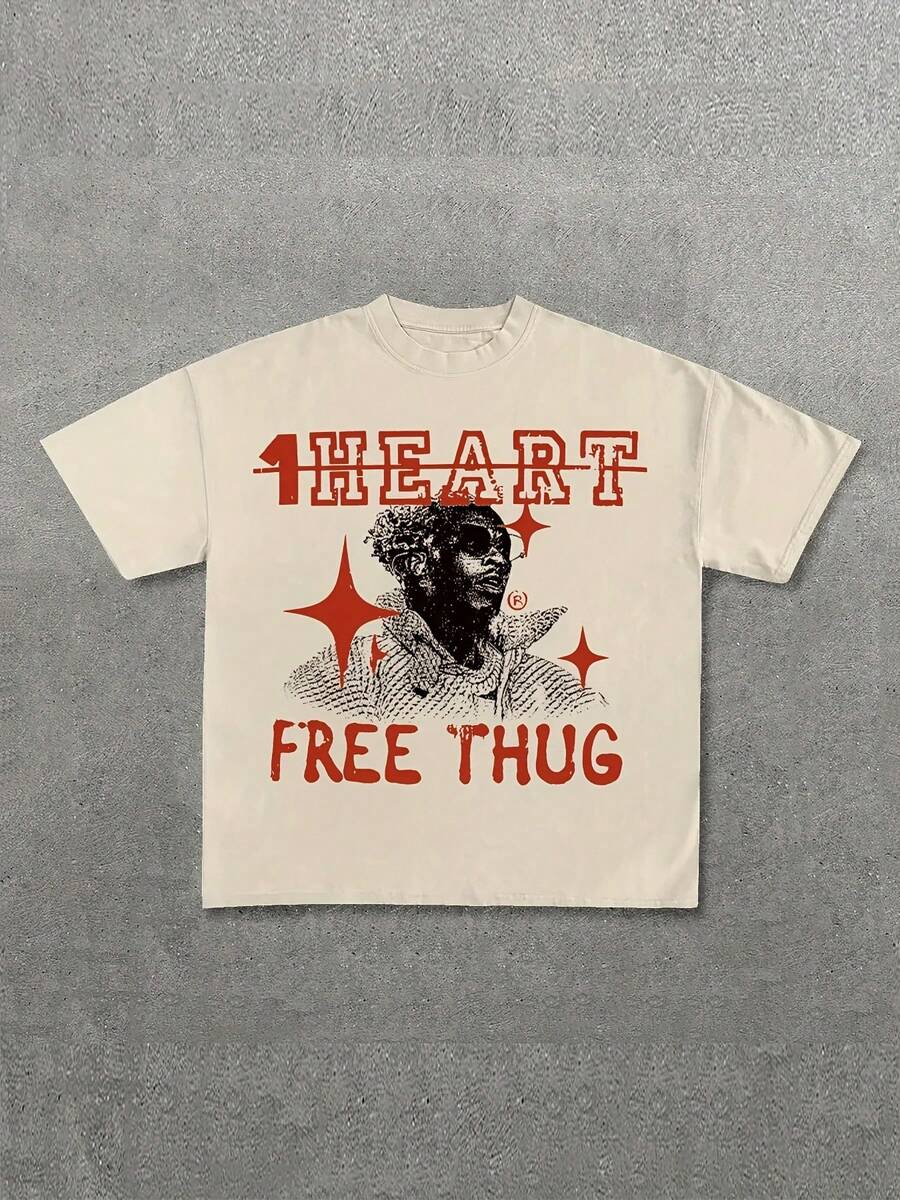 New T-ShirtMen'S Regular T-Shirt Featuring Letter Prints, A Loose-Fitting Street Style Short-Sleeve Round Neck Tee For Summer, Suitable For Everyday Wear - Màu Khaki - Xem 1
