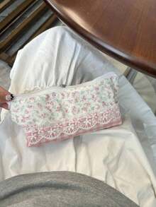 1pc Pink Lace Flower Shaped Large Capacity Stationery Bag, Fashionable Unique Style, Minimalist Cosmetic Bag, Student Pencil Case, Suitable As Back To School Gift, Student Exchange Gift - Multicolor - View 8