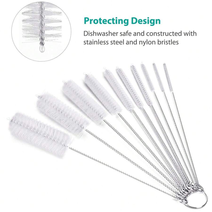 Bộ 10 cọ ống nylon 8 inch, thích hợp để làm sạch các loại chai và cốc cổ hẹp, có móc treo. - nhiều màu - Xem 1