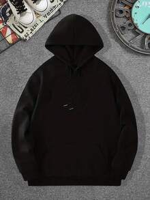 Men's Hoodie With Kangaroo Pocket - Black - View 2