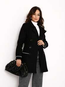 Elegant Women's Overcoat, Woolen Fabric, Mid-Length, Sophisticated And Stylish, Winter Fashion - 黑色 - 查看 2