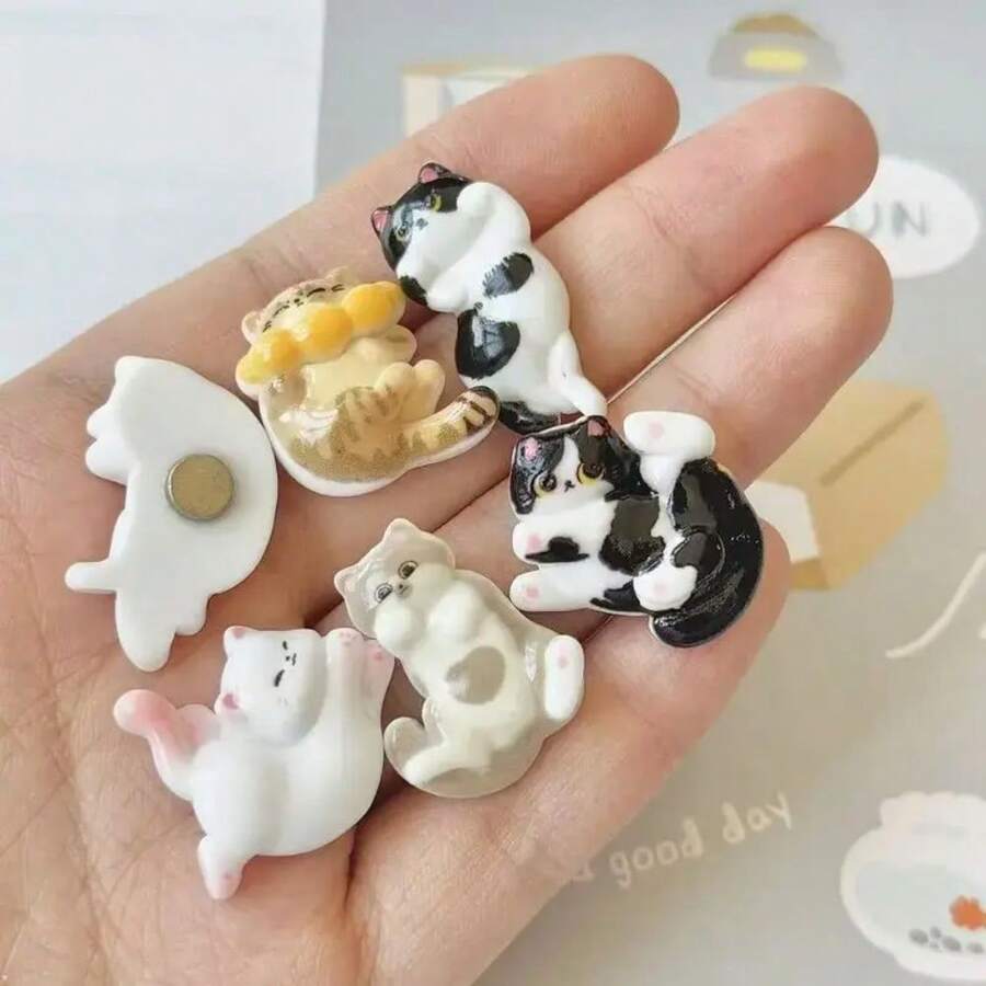 6个猫咪主题树脂冰箱贴，可爱小猫冰箱贴，DIY装饰配件，新奇家居用品及猫咪爱好者生日礼物 - 多色 - 查看 1