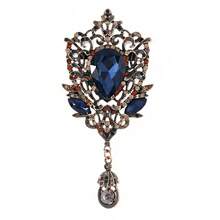Vintage Rhinestone Water Drop Brooch For Women, Hollow Pendant Glass Suit Pin, Corsage Accessory - Màu xanh lam - Xem 5