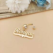 Custom Name Heart Belly Rings, Personalized Name Stainless Steel Navel Stud, Belly Ring Dangle, Belly Jewelry, Body Jewelry, Personalized Belly Rings - Gold - View 3