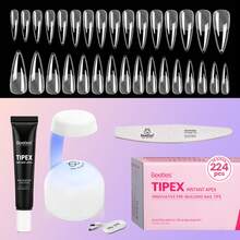 Kit de puntas de uñas Beetles Tipex Lite Pre-Built Apex, Stiletto Medium, con pegamento de uñas Tipex, Kit de uñas de gel todo en uno - Kit de uñas Stiletto Long 224 piezas (Tipex Nail Kit) - Ver 1