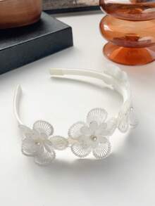 可爱优雅的白色蕾丝花朵发箍，仿珍珠发带，适合日常佩戴、派对、街头风等多种场合。 - 白色 - 查看 9
