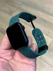 1条男女通用运动透气硅胶磁吸表带，兼容42mm、38mm、40mm、41mm、44mm、45mm、46mm、49mm时尚智能手表替换表带，适用于Series Ultra2、Ultra SE2、SE 11、10、9、8、7、6、5、4、3、2、1 - 松針綠 - 查看 6