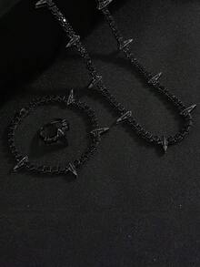 Bộ nhẫn choker đính đá vàng hồng hình gai nhọn và dây chuyền tennis đính đá. - Vòng cổ gai nhọn sáng bóng - Xem 12