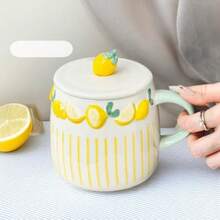1pc Cute Fruit Relief Design Ceramic Mug, 550ml/18.61oz Juice Cup For Sweet Girls, Strawberry, Blueberry, Lemon, Peach Milk Cup, Coffee Cup, Suitable For Summer And Winter Drinks, New Year, Valentine's Day Holiday Gift - Multicolor - View 7