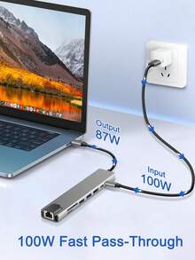 XIAVEN 8 合 1 USB-C 集线器，带千兆以太网、4K@30Hz 高清电视、100W PD 快充、SD/TF 读卡器、USB 3.0 和 2.0 端口，铝合金材质，深空灰色，适用于 MacBook Pro/Air（2018+）、XPS、HP Spectre、Chromebook 等设备的即插即用型多端口适配器，是办公、旅行和摄影爱好者的必备之选。 - 灰色 - 查看 3