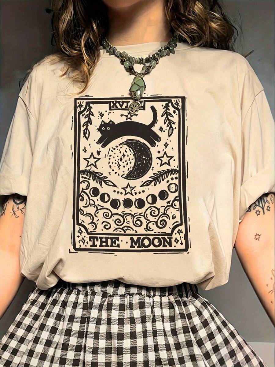 Novedad 2026: Camiseta elegante para mujer con estampado de dibujos animados - Top casual - Albaricoque - Ver 1