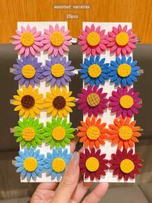 20 piezas Pasadores de pelo con girasoles de colores aleatorios, accesorios de pelo de estilo dulce adecuados para uso diario - Multicolor - Ver 2