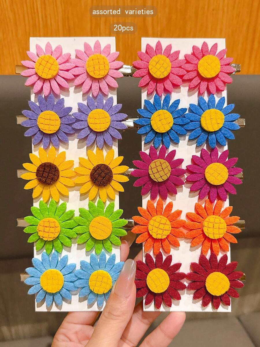 20 piezas Pasadores de pelo con girasoles de colores aleatorios, accesorios de pelo de estilo dulce adecuados para uso diario