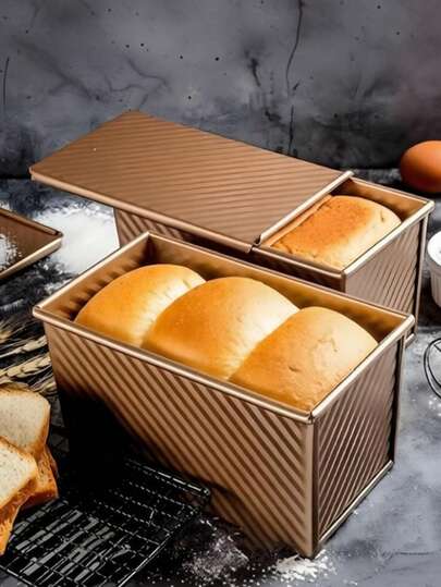 1 khuôn nướng bánh mì bằng thép carbon cao cấp 530g - Chống dính với thiết kế có vân giúp tạo lớp vỏ hoàn hảo, lý tưởng để nướng bánh mì và bánh ngọt cho Lễ Tạ ơn, hình chữ nhật.