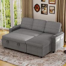 Corner Sofa Bed, L-Shaped Sleeper Sectional Couch Bed, 3-In-1 Corduroy Convertible Pull Out Sofa Bed With Adjustable Backrest, Storage And Cup Holder For Living Room, Grey - 3人位L型燈芯絨深灰色 - 查看 9