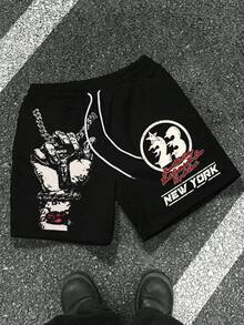 Quần short đen nam phong cách đường phố INS High Street với họa tiết chữ số và chữ cái sáng tạo. - màu đen - Xem 1